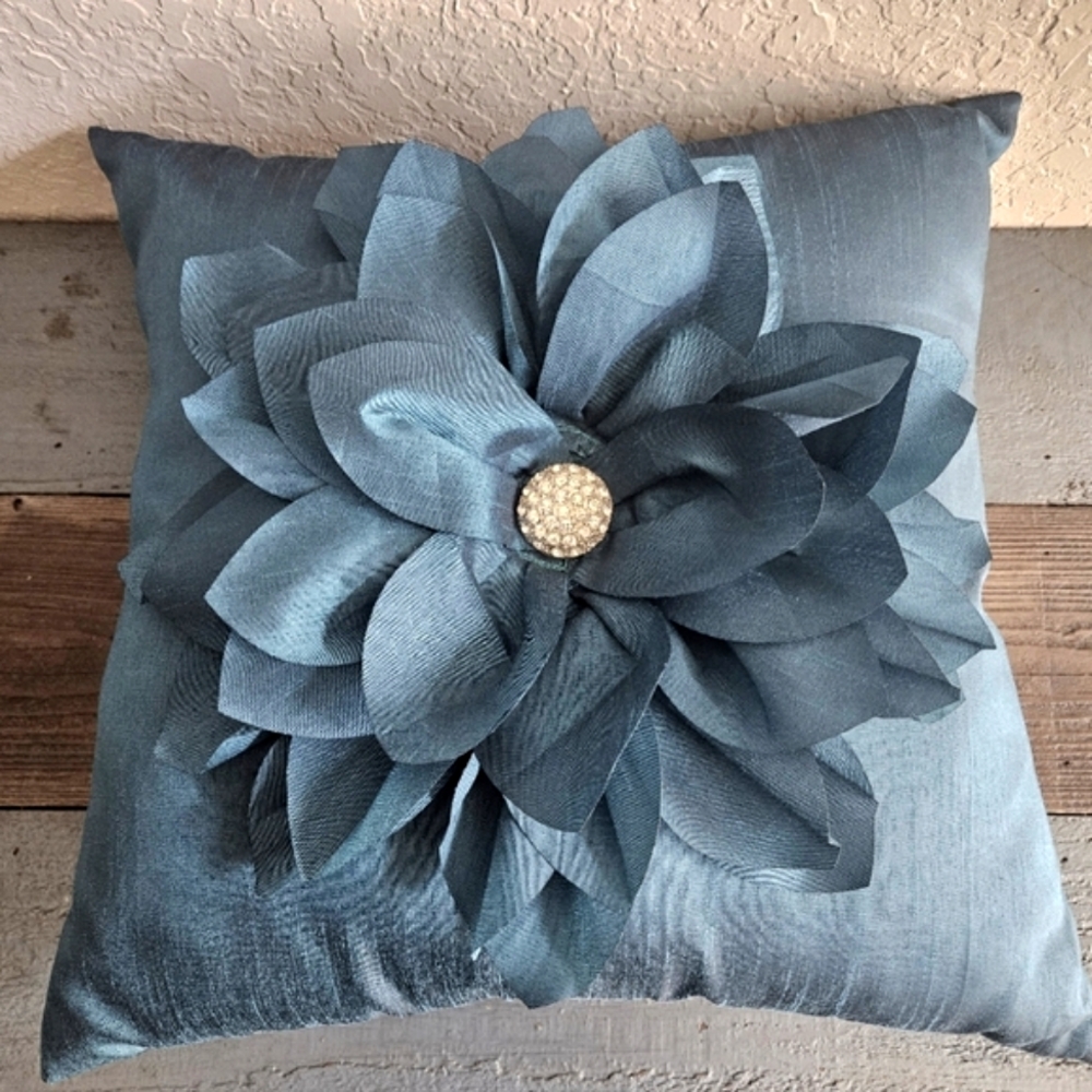 Teal, Floral Decorative Pillow